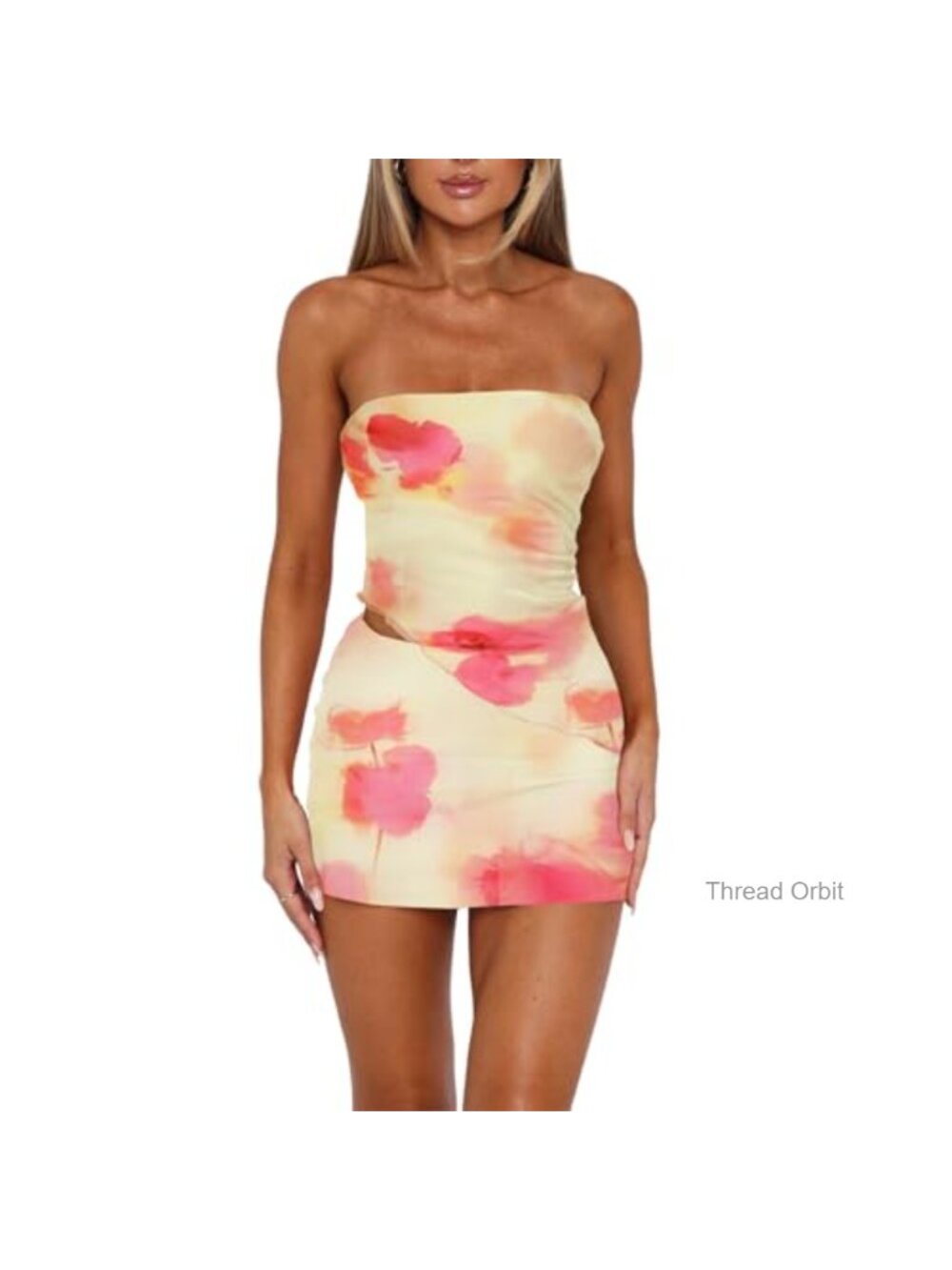 Two Piece Skirt Set Women Summer Asymmetrical Mesh Strapless Tube Top Mini